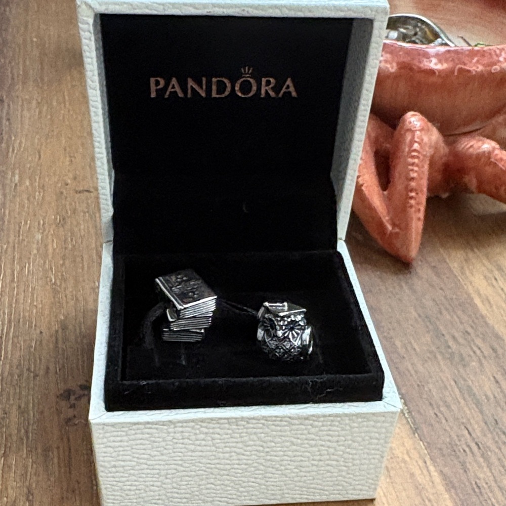 Pandora Silver Book Charm and Owl charm